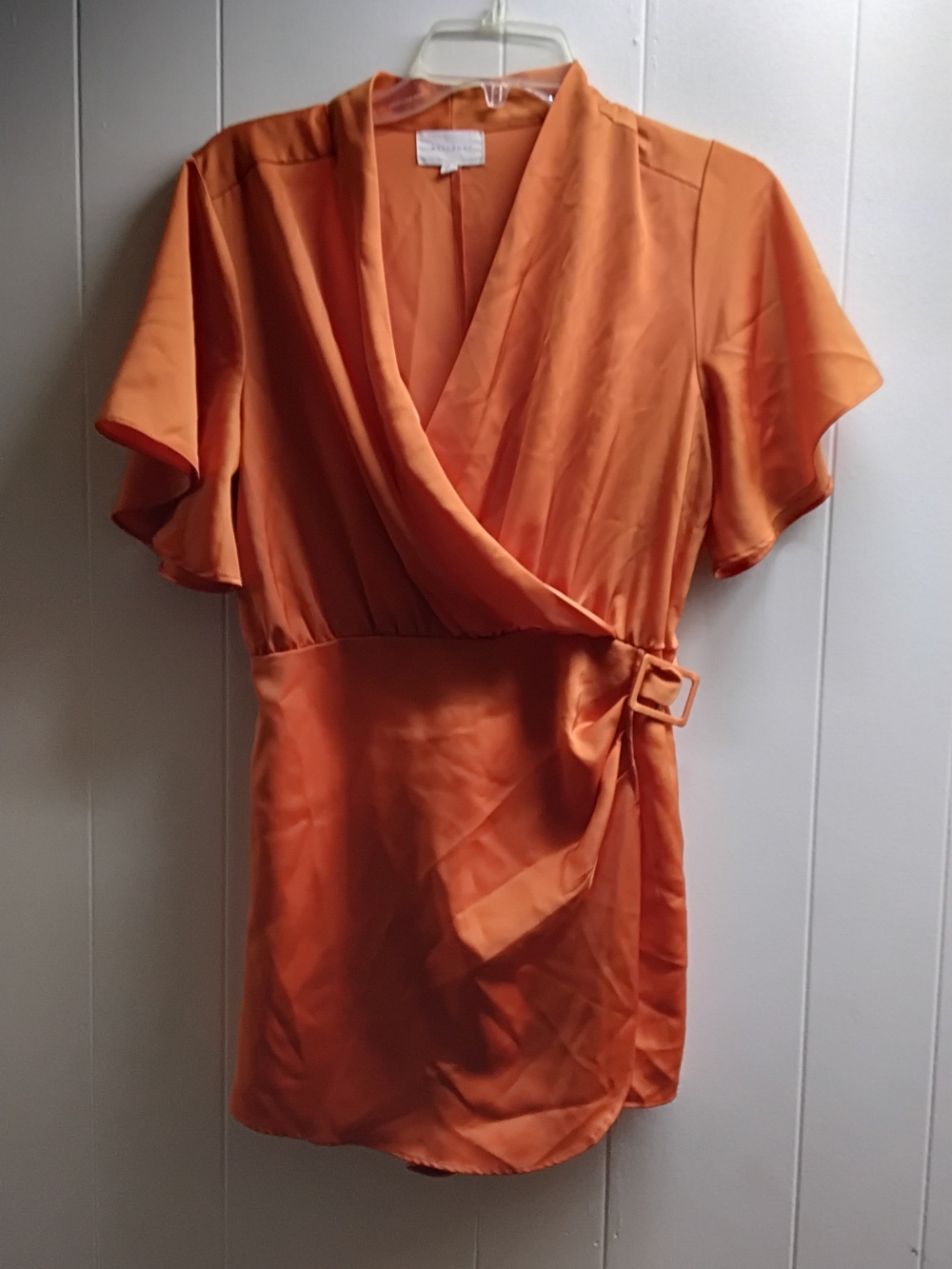 MELLODAY Orange Wrap Mini Dress with Side Buckle